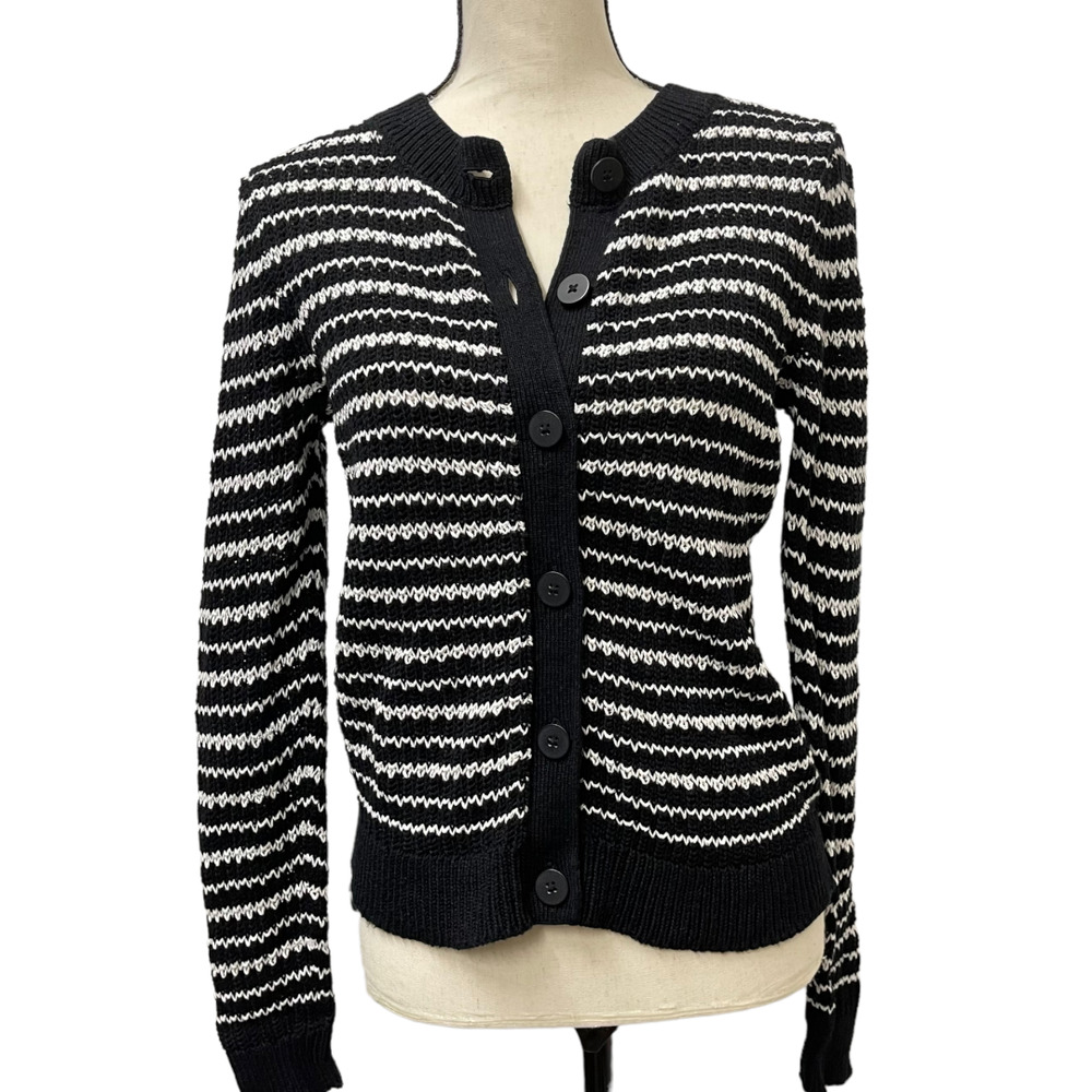Pendleton Black & White Striped Knit Cardigan